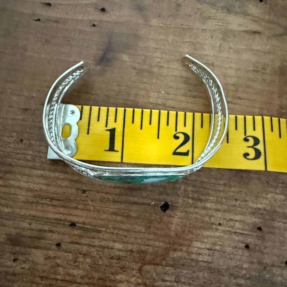 Vintage Alpaca Mexico Silver Abalone Crushed Turquoise Cuff Bracelet - Picture 5 of 6